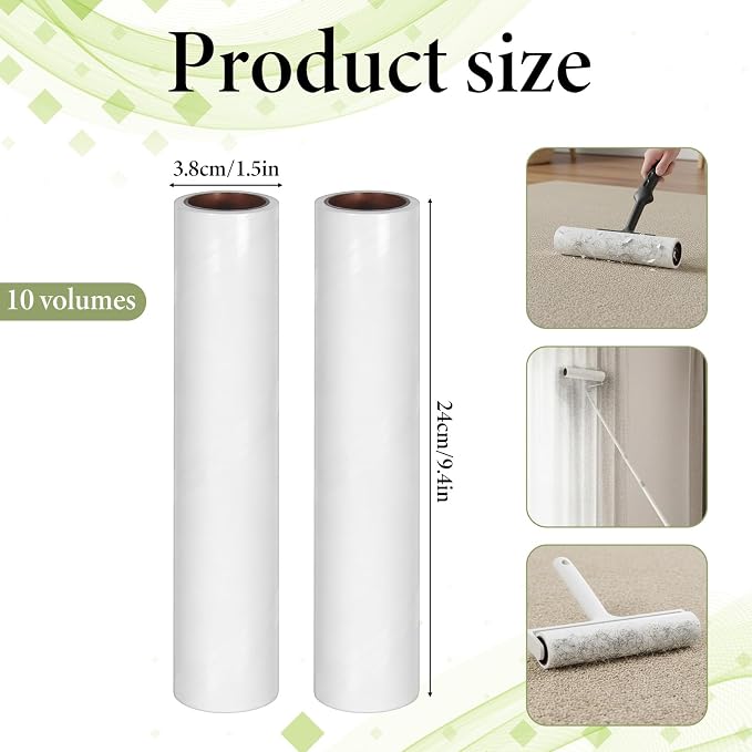 10 PCS Large Lint Roller Refill Only, 9.4 Inch Lint Rollers for Pet Hair Extra Sticky 60 Sheets per Roll Sticky Rollers for Floor for Cleaning Furniture Fabrics, Carpets and Hair