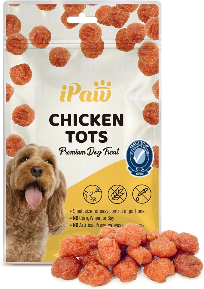 iPaw Chicken Tots Dog Treats for Puppy Training, SQF Certified Human Grade Dog Treat, Hypoallergenic, Easy to Digest (Chicken Tots)