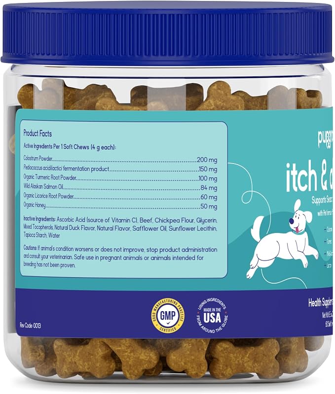 PupGrade Itch & Allergy Soft Chews for Dogs – Helps Reduce Occasional Itching – Skin & Coat Support Supplement with Pet Immune Postbiotics & Salmon Oil – Probiotic Immune & Gut Support – 120 Count