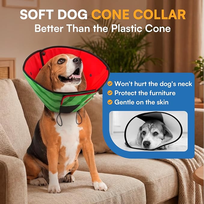 Queenmore XL Dog Cone, Soft Dog Cones for Large Dogs After Surgery, Cone for Dogs to Stop Licking, Pet Elizabethan Collar, Alternative to Recovery Collar for Pets, Watermelon XL