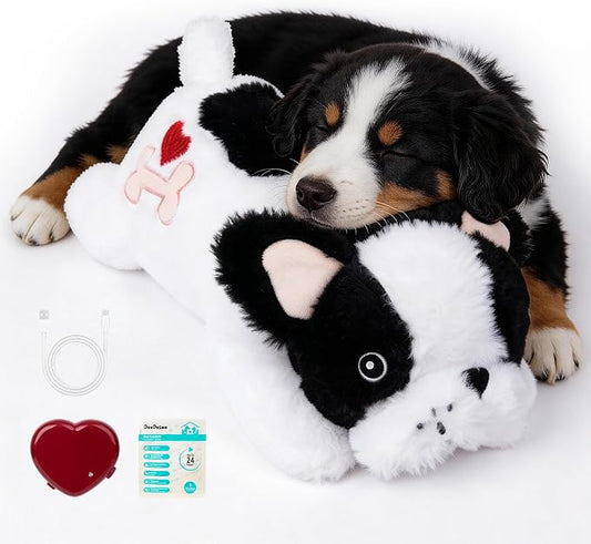 Pet Prime Heartbeat Dog Toy for Puppy Anxiety with Rechargeable Heartbeat - Smart Timer and Adjustable Speed Features to Soothe Puppies,Include 1PC Disposable Heat Pack for Extra Comfort (Bulldog)