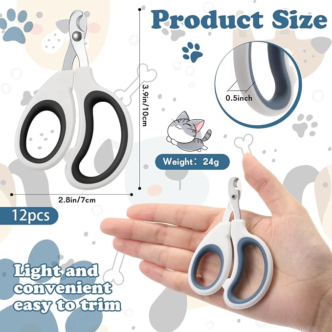 Therwen 12 Pcs Cat Nail Clipper Bulk Cat Nail Trimmer Kitten Claw Clippers Pet Nails Cutter Claw Care for Cats Kittens Bunny Puppy Rabbit Gatos Sharp Safer (Single-Hole,White Series)