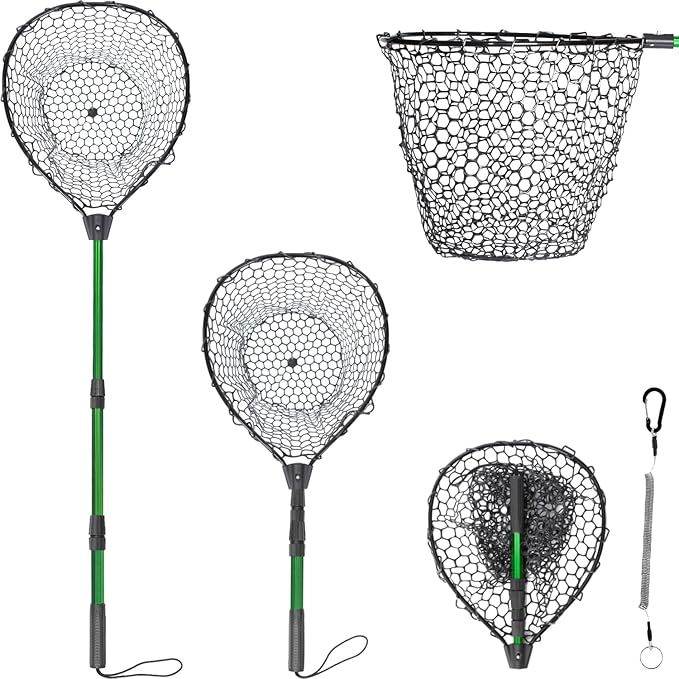 Rubber Fishing Net with Telescoping Handle - High Strength Landing Net for Fishing with Soft Rubber Netting, Two Sizes Options