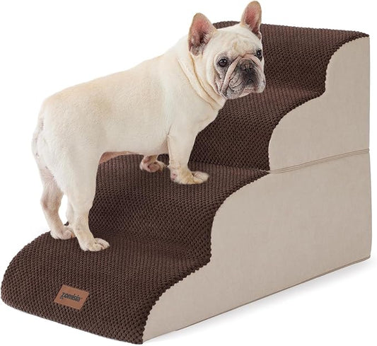 ZOMISIA Dog Stairs Ramp for Bed 19.7" H - Pet Stairs Steps for Small to Medium Dogs to Get on Bed and Couch, 35D Foam with Non-Slip Bottom Brown, 4 Steps