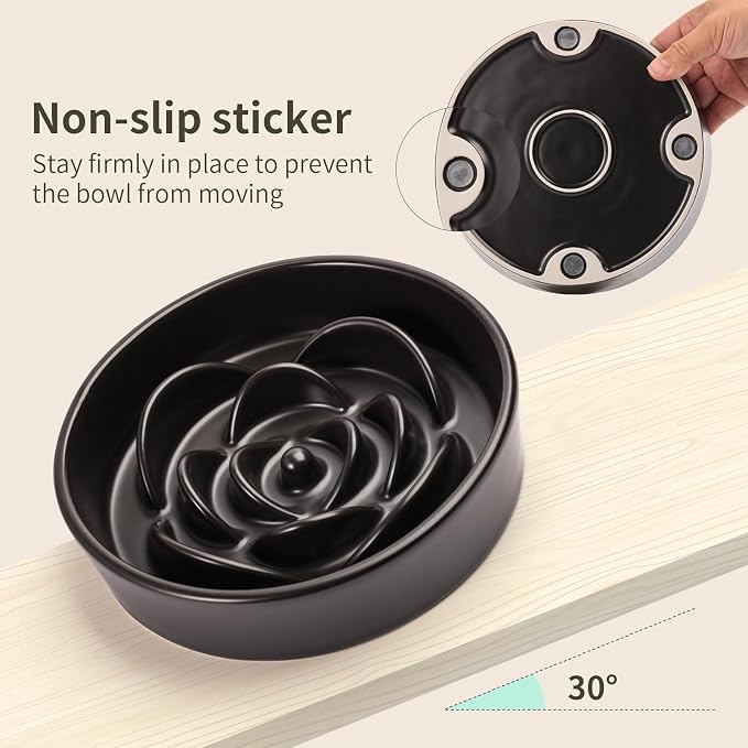 Black Ceramic Dog Bowl Slow Feeder for Medium and Large Breed,Elevated/Raised 1.5 Cup 8.26 in Slow Feeding Bowl,Puzzle Dog Food Bowl for Fast Eater,Maze Dish for Fast Eater
