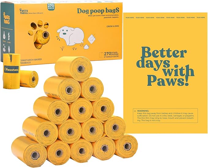 Dog Poop Bags Rolls Extra thick and Guaranteed Leak Proof Poop Bags for Dogs,270 Count 18 Rolls,Unscented,Cornstarch Based Doggie Poop Bag for Puppy and Big Dogs