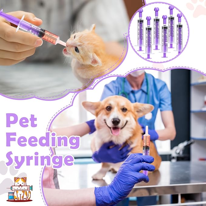 TrelaCo 100 Pack 5ml Syringes with Caps, Colored Plastic Measuring Syringe for Liquid, Pet Feeding, DIY, Party, Craft, Individually Sealed and Wrapped(Purple)