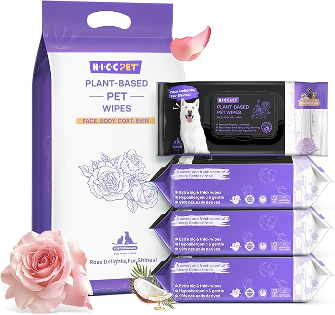 HICC PET Wipes for Dogs and Cats, Vet-Recommended Hypoallergenic Dog Wipes for Paws, Butt and Fur, Dog Cleaning Wipes & Dog Bath Wipes, Deodorizing Grooming Wipes for Dogs, Cats, Horse, 400 Count | Pet Wipes for Paws & Butt, Dog Bath Wipes, Deodorizing...