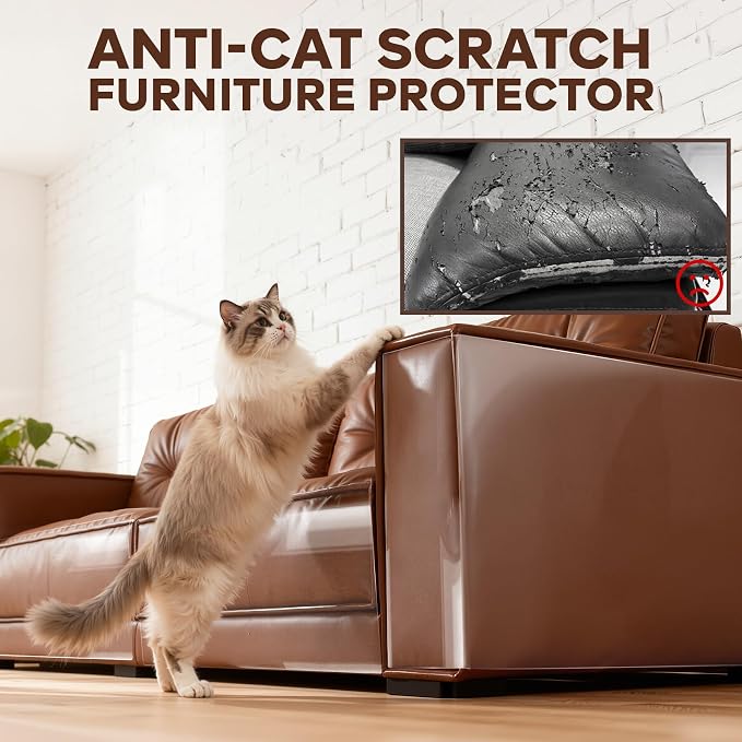 Anti Cat Scratch Furniture Protector for Leather Furniture, Easy-to-Apply & Removable Couch Protector from Cat Claws, Sofa Corner Guard Anti-Scratch Tape for Cats (24 Pack)