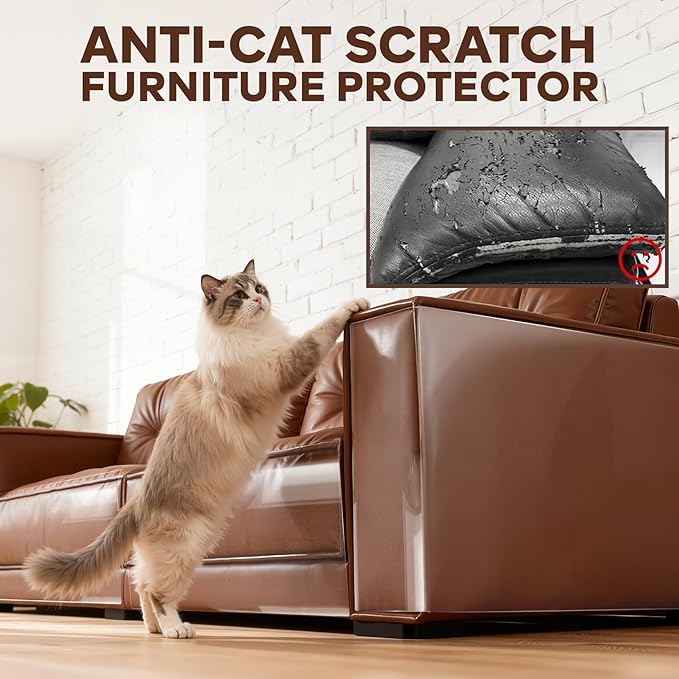 Anti Cat Scratch Furniture Protector for Leather Furniture, Easy-to-Apply & Removable Couch Protector from Cat Claws, Sofa Corner Guard Anti-Scratch Tape for Cats (16 Pack)