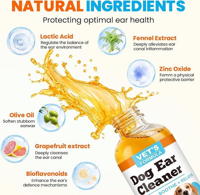 Dog Ear Cleaner and Infection Treatment,Natural Ear Drops for Dogs, Gentle Relief for Itching, Irritation, Wax Build-Up & Infections,Safe Ear Cleaning Solution for All Breeds & Ages