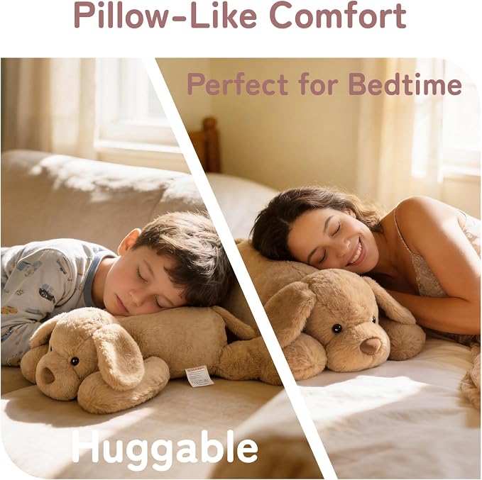 Niuniu Daddy Weighted Dog Stuffed Animals for Anxiety, 3.3lb Weighted Plush Dog Toy Pillowfort for Adults Kids Girls Boys, Large Stuffed Puppy Plush Pillow as Gift for Valentine Include Bag Sticker