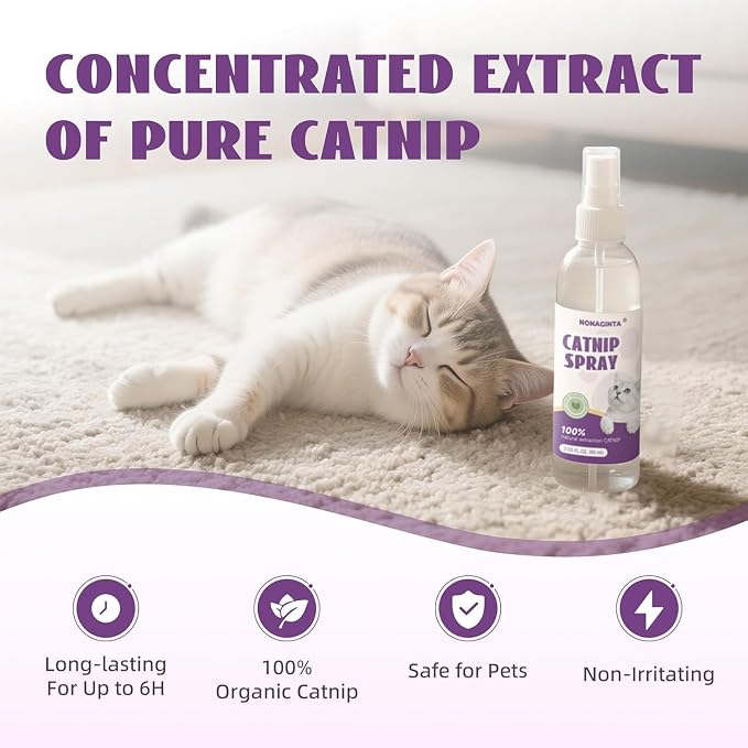 Catnip Spray for Cats, Catnip Mist for Indoor Cats - Organic Herbal Formula to Encourage Active Play & Renew Old Toys, 100% Natural & Safe (2 fl.oz)