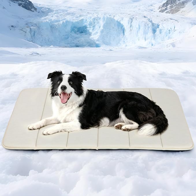 Dog Cooling Mat for Large Dogs – 35"x23" Orthopedic Memory Foam Pad for Summer, Hot Weather & Joint Relief | Washable, Non-Slip Crate Mat for Senior Dogs, Travel & Home (Dark Beige)
