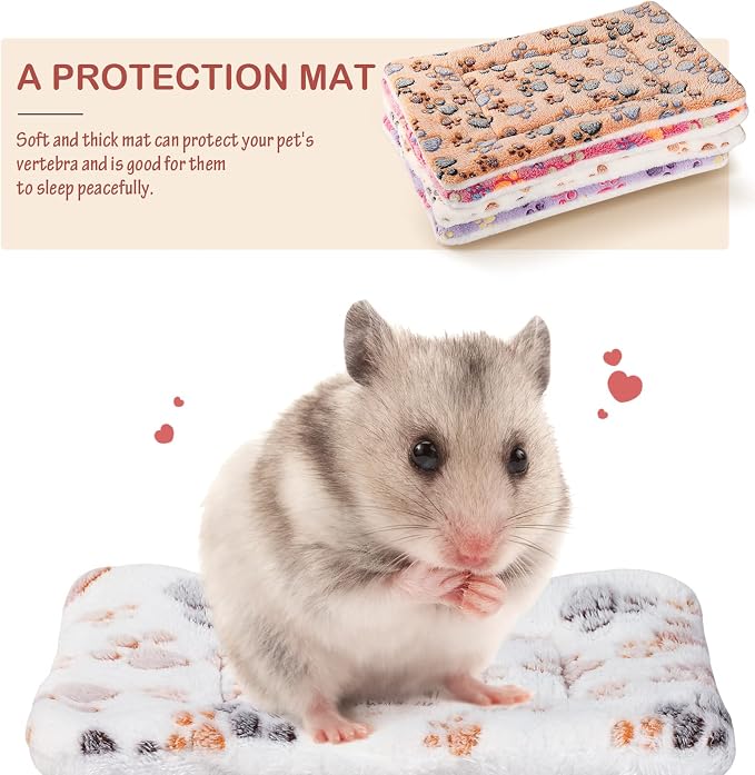 Tuanse 4 Pack Ultra Soft Dog Cat Bed Mat Small Animal Guinea Pig Bed with Cute Print Reversible Fleece Dog Crate Kennel Pad Cozy Washable Thickened Hamster Pet Beds Mat(13 x 10 Inches,Vivid Color)