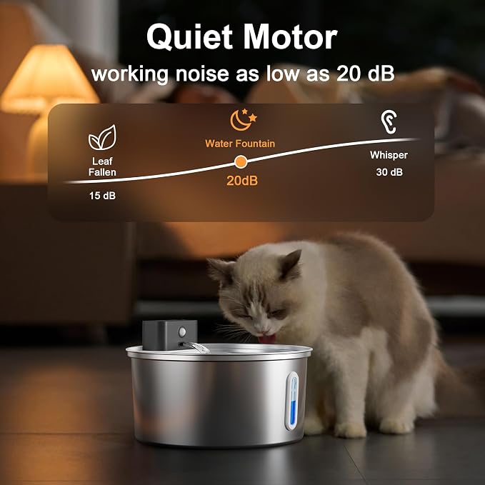 Casfuy PWL-008 Wireless Smart 3-Mode Stainless Steel Cat Water Fountain, 108-oz