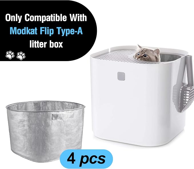 4 Pack Reusable Litter Box Liners A Compatible with Modkat Flip Litter Box, Durable Liners for Type A with Carrying Handles, Waterproof and Scratch-Resistant Cat Box Liners