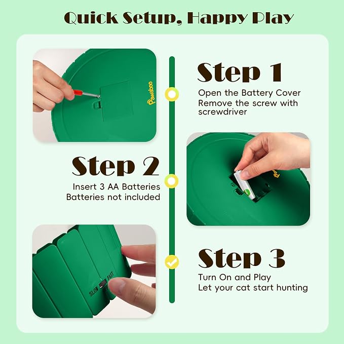 Pawaboo Interactive Cat Toy with Running Mouse, Electronic Motion Cat Toy Automatic Teaser for Indoor Cats, Pop and Play Hide Seek Cat Toys Hunting Mouse for Pet Cat Kitten Play Fun Exercise, Green