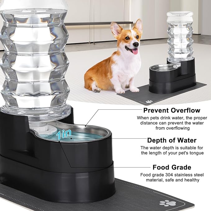 RIZZARI 8L Elevated Pet Water Dispenser – Stainless Steel Gravity Waterer | for Medium/Large Dogs & Senior Pets, Comfortable Drinking Height for Living Rooms & Multi-Pet Homes, Auto refill