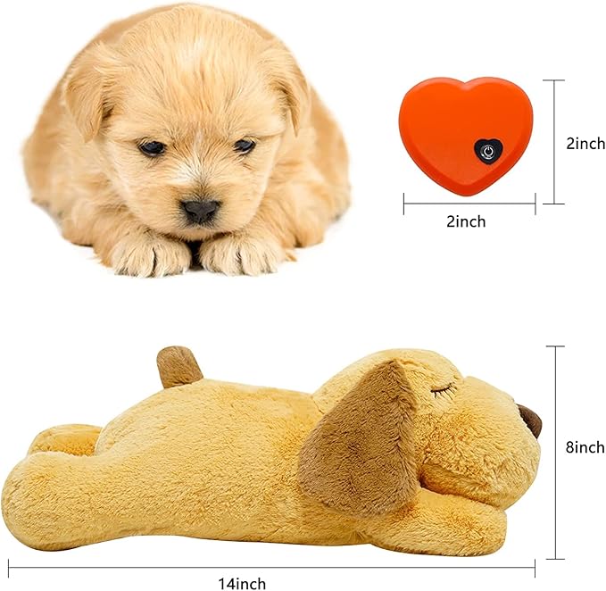 HonourHope Dog Heartbeat Toy (Dog Yellow, Medium) - Plush Pet Calming Toy with Simulated Heartbeat and Heat for Anxiety Relief, Behavioral Training Aid for Puppy Dog Cat