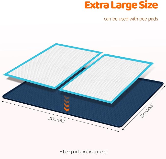 Pee Pads for Dogs, 51" x 25.6" Extra Large Reusable Dog Silicone Mat for Floor Protector, Washable Non-Slip Dog Training Pads for Potty Training (Navy Blue)