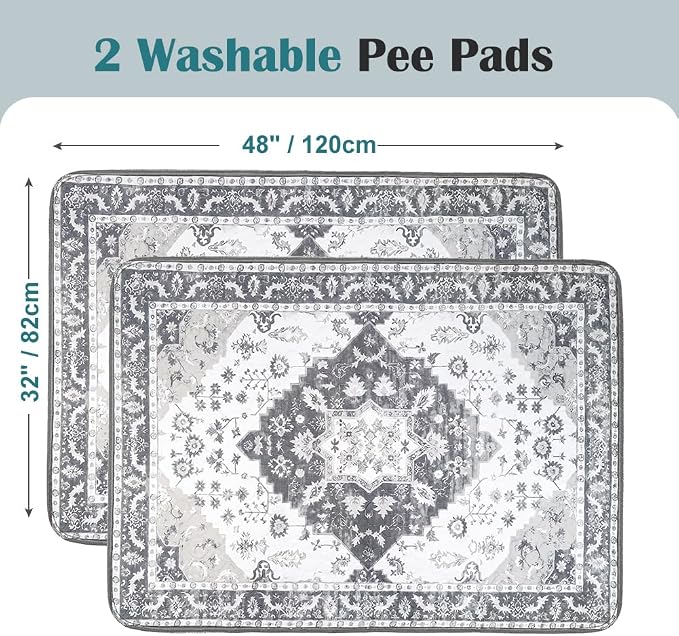 Washable Pee Pads for Dogs 2 Pack Reusable Puppy Training Pads 48"x32" Super Absorbent Waterproof Dog Training Pads, Non-Slip Potty Pads Whelping Pads Litter Mat Pet Supplies - Grey Medallion