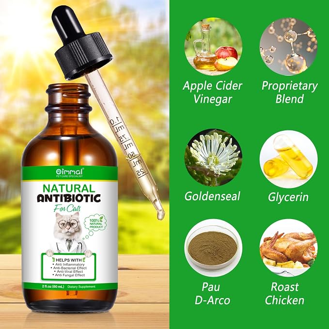 Cat Antibiotics for Infection, Natural Antibiotics for Cats, Cat Multivitamins, Cat Antibiotic Supports Immune and Cat Allergy Itch Relief, Pet Antibiotics Supplements, Chicken Flavor, 4 Fl Oz/2 Pack