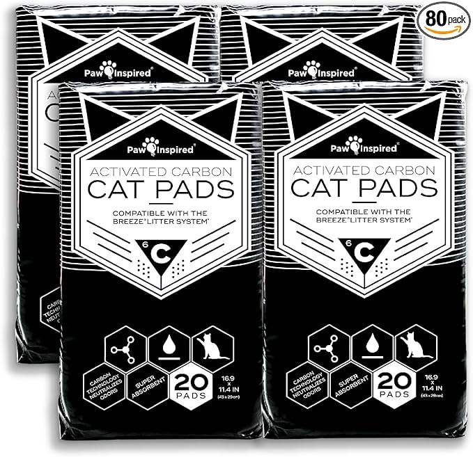 Paw Inspired Cat Pads, Generic Refills for Tidy Cats Breeze Litter Box System, Disposable Kitty Litter Liners for Easy Cleaning, Super Absorbent Pee Pads, 16.9 x 11.4 Inch (Carbon, 80 Count)
