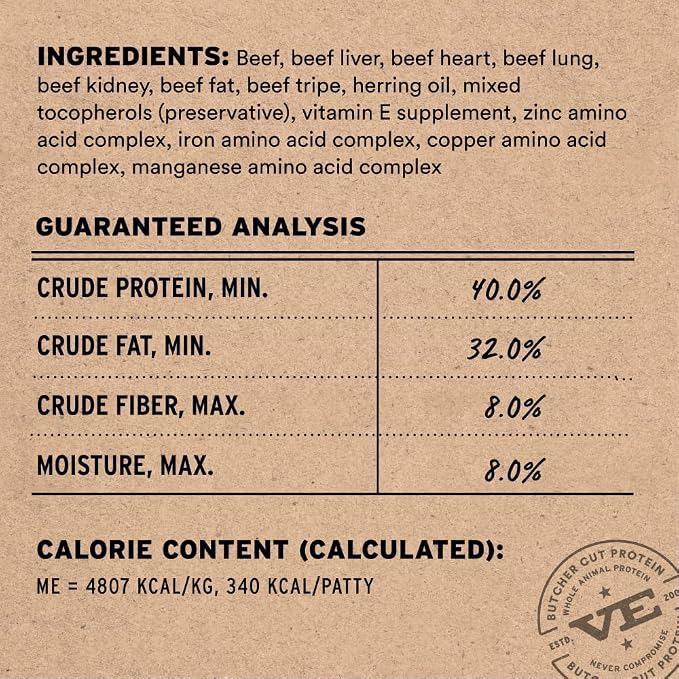 Vital Essentials Freeze Dried Dog Food, Raw Beef Patties | Complete Meal or Topper | High Protein, Grain Free Dry Dog Food | 30 oz Bag