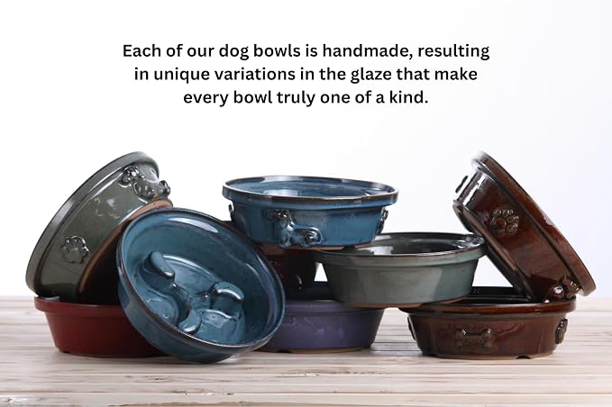 Willow Ceramics Dog Bowl – Handmade Ceramic Slow Feeder, 20.2oz Anti‑Gulp Bowl for Medium Dogs, Dishwasher Safe, Made in USA (Red, 7inch)