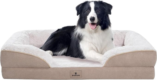 Orthopedic Dog Bed for Large Dogs - Big Washable Dog Sofa Beds Large, Supportive Foam Pet Couch Bed with Removable Washable Cover, Waterproof Lining and Nonskid Bottom, 36'', Beige