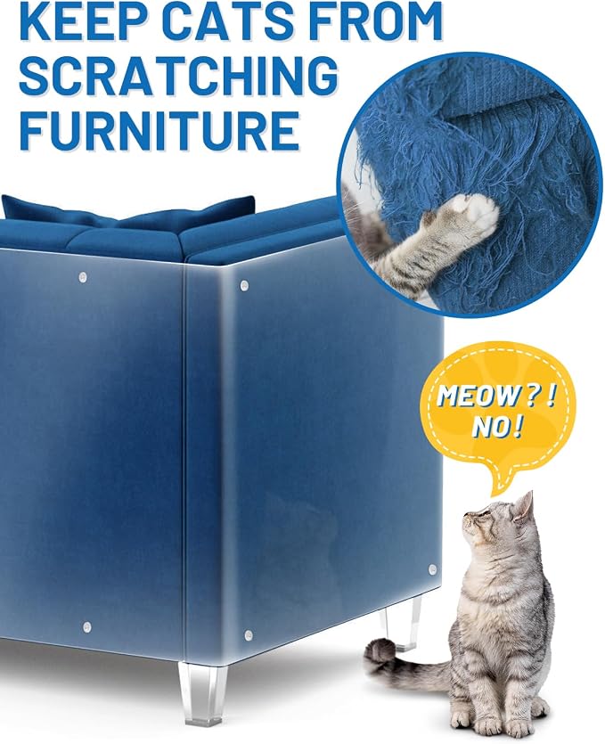 Anti Cat Scratch Furniture Protector,Clear Self-Adhesive Furniture Protectors for Apply Scratching Deterrent and Shield for Sofa Corners, Walls, Doors with 30 Twist Pins(196.9in x 15.7in)