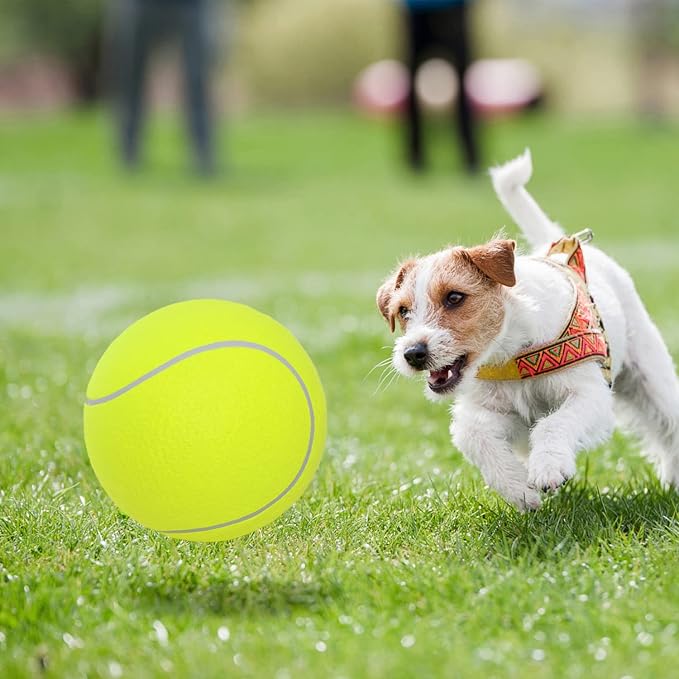 Pomeat 2 PCS Gaint Tennis Ball for Dogs, 9.5" Inflatable Large Tennis Balls Pet Chew Toy, Inflatable Rubber Non-Toxic Pet Toy Balls with Pump & Needle for Small Medium Large Dogs