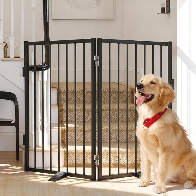 Snagle Paw Metal Freestanding Dog Gate,40” W x 36” H Dog Fence with Support Feet for Doorways, Stairs and Hallways, Portable Pet Gate for Indoor Use (2 Panel, Black)