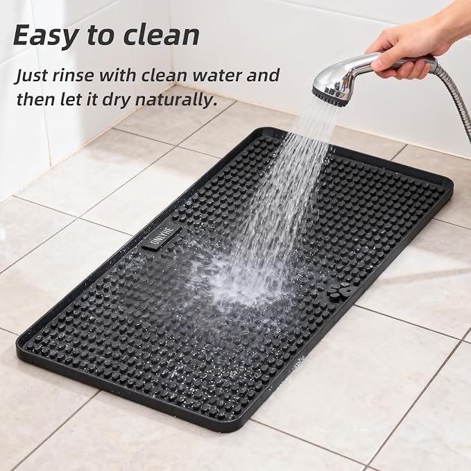 Dog Food Mat, 26"x13" Silicone Dog Feeding Mat Waterproof Pet Feeding Mat with High Lips & Raised Texture Keeps Paws Dry, Non-Slip Easy to Clean, Prevent Spill Protect Floors, Black