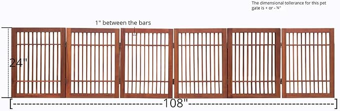 Urnporium Freestanding Wooden Dog Gate Foldable Indoor Pet Gate No Drill Expandable Barrier for Doorways Stairs Hallways Portable Wood Fence for Small Dogs & Puppies (Brown Pet Gate, 6 Panel 24" Tall)