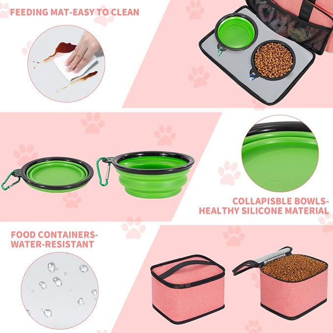 Dog Travel Bag,Large Pet Travel Bag for Supplies with 2 Food Container and Collapsible Bowls,Dog Travel Supplies Organizer Kit for Weekend,Road Trips,Camping