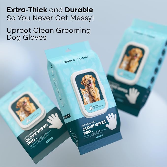 Uproot Clean Glove Wipes Pro & Eye Care Set: Extra-Thick Dog Wipes for Paws and Butt for Full-Body Cleaning (20 Pack) + Hypoallergenic Eye Pads as a Gentle cat & Dog Tear Stain Remover