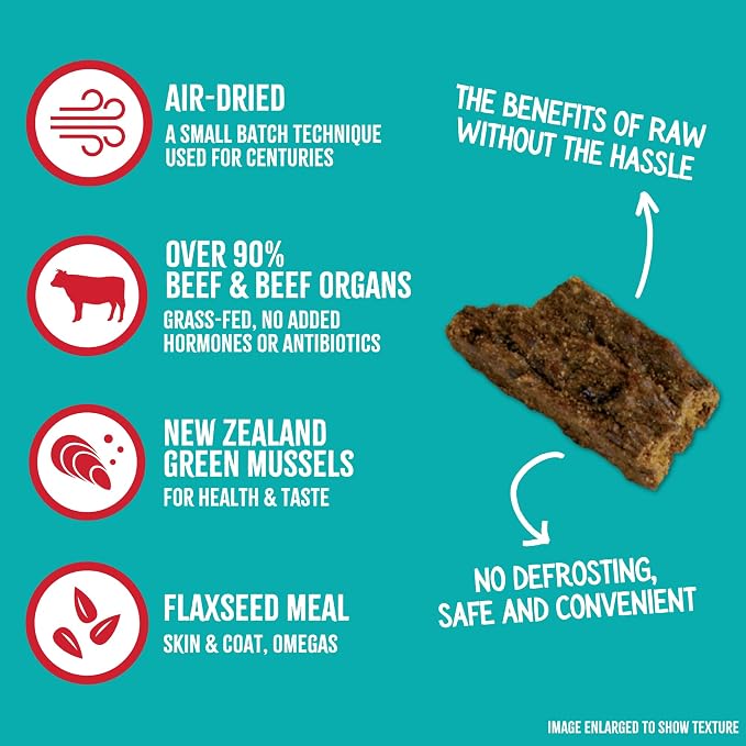 RawTernative Air Dried Dog Food, High Protein, Over 90% Real Beef & Beef Organs + New Zealand Green Mussels, Complete Meal or Topper, Grain Free, Gluten Free, Non GMO, (5 lb Bag)