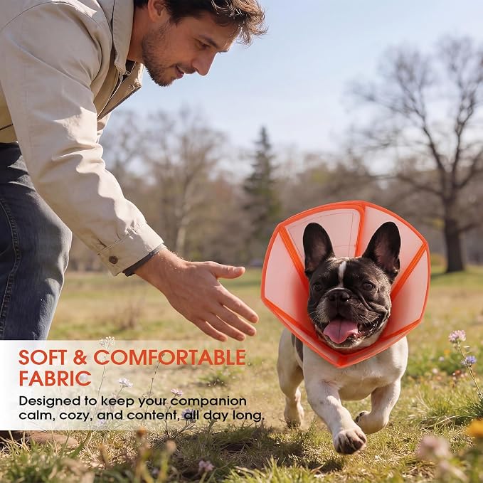 Soft Post Surgery Recovery Collar for Dogs, Adjustable & Comfortable Elizabethan Collar for After Surgery Healing Alternative Collar, Soft Anti-Licking Guard for Wound Recovery, Orange, Size L