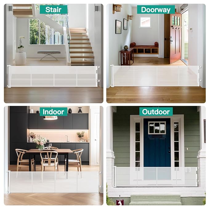 24 Inch Tall x 75 Inch Extra Wide Retractable Dog Gate for The House, Short Dog Gate to Step Over, Reinforced Mesh Puppy Gate for Doorways, Step Over Pet Gate for Stairs, Indoor/Outdoor, White