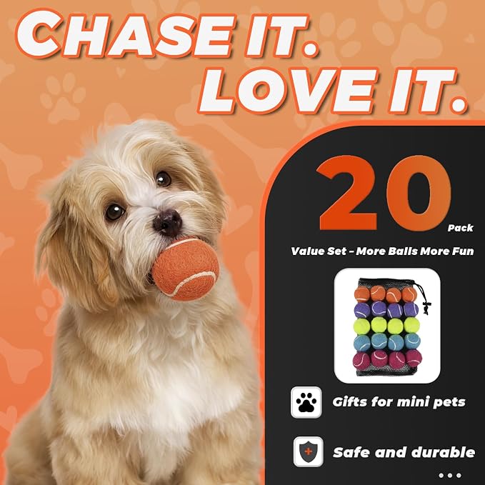 INSUM 1.5 Inch Mini Tennis Balls for X-Small Dogs & Cats, 20/40 Pack Soft Fetch Play Toys for Puppies & Kittens, Training & Indoor Outdoor Exercise