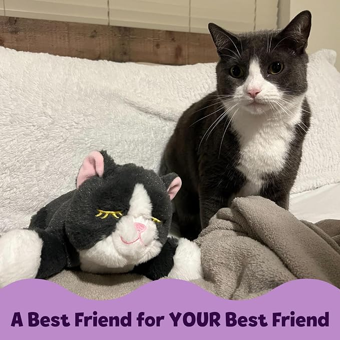 Snuggle Kitty Heartbeat Cat Toy for Kittens and Cats with Real-Feel Pulse and Heat Pack, Calming Sleep Aid for Cat Anxiety, New Kitten Essentials - Grey and White
