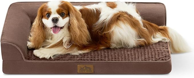 COZY KISS Orthopedic Dog Bed for Medium Small Size Dog, Dogs Crate Bed, L Shaped Foam Anti-Slip Bottom Pet Cat Sofa with Washable Removable Cover, Suitable for Pet Up to 40 lbs, 30x20x6.5 inch, Brown