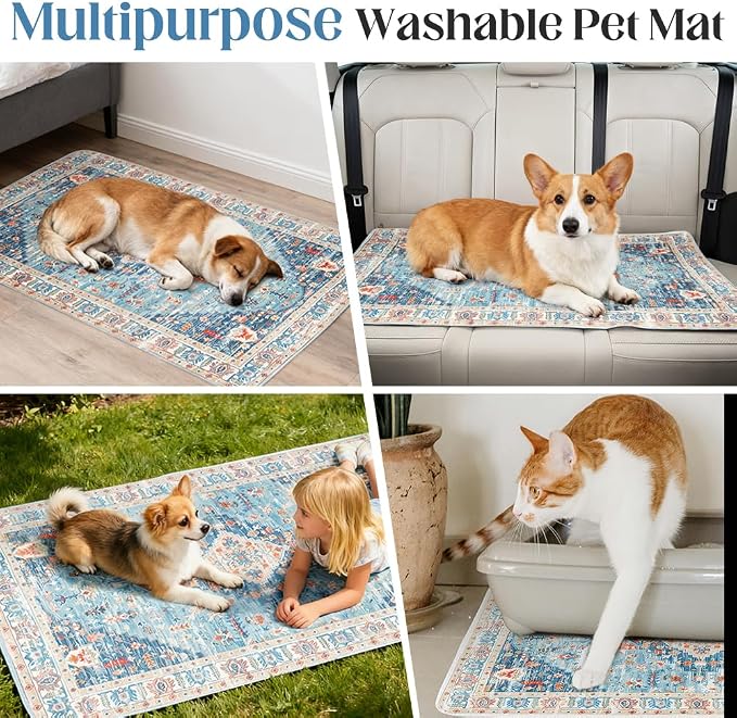 Washable Pee Pads for Dogs 2 Pack Reusable Puppy Training Pads 24"x18" Super Absorbent Waterproof Dog Training Pads, Non-Slip Potty Pads Whelping Pads Litter Mat Pet Supplies - Blue/Mix