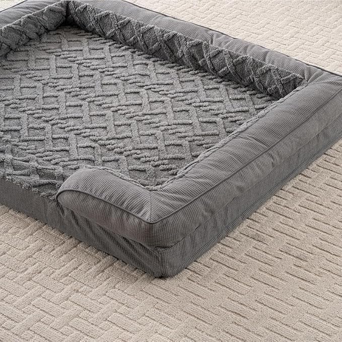 Dog Bed, Waterproof C-Shaped Pet Sofa with Removable Washable Cover, Non-Slip Bottom, Quilted Comfort Couch for All Dog and Cat Breeds (Dark Gray, 42" x 32" x 6.5")