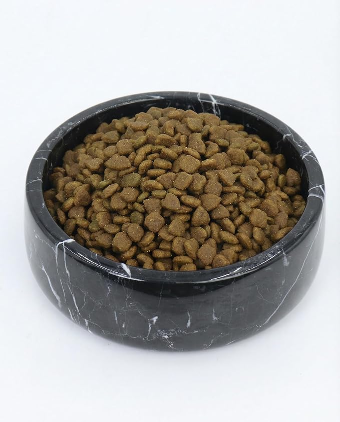 OOBOOB Natural Marble Dog Bowl, 7.4x7.4x2.5 Inch Heavy Non-Slip Pet Food & Water Bowl for Large Medium Small Dogs and Cats, Stylish Modern Marble Design for Feeding Station & Home Decor