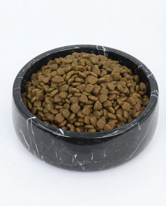 OOBOOB Natural Marble Dog Bowl, 7.4x7.4x2.5 Inch Heavy Non-Slip Pet Food & Water Bowl for Large Medium Small Dogs and Cats, Stylish Modern Marble Design for Feeding Station & Home Decor