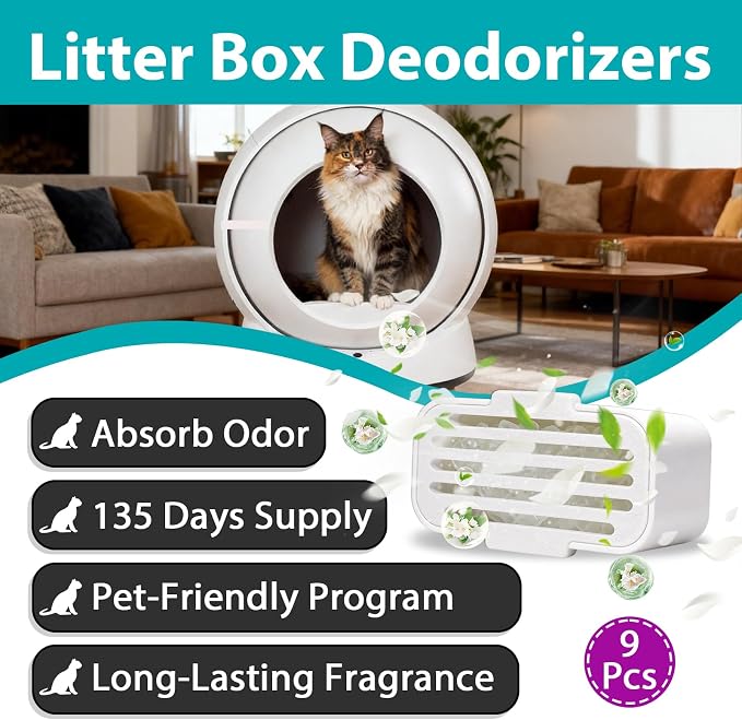 9 Pcs Deodorizer Compatible with PetSafe ScoopFree SmartSpin Self-Cleaning Cat Litter Box & HHOLOVE Self-Cleaning Cat Litter Box, Natural Essential Oils, Cat Friendly, Odor Control