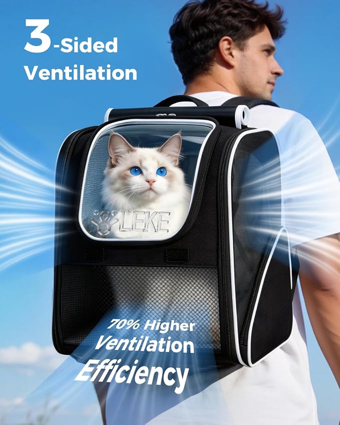 Lekereise Cat Backpack Carrier,Breathable Cat Carrier Large Space Bubble Pet Backpack for Kitty Small Dog,Expandable Bubble Pet Carrier for Hiking, Walking,Travel